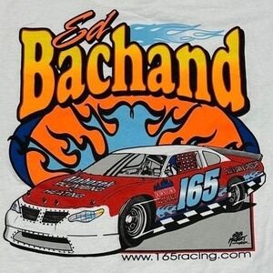 Gildan Ed Bachand 165 Racing Graphic T-Shirt White Mens Large Short Sleeve Tee